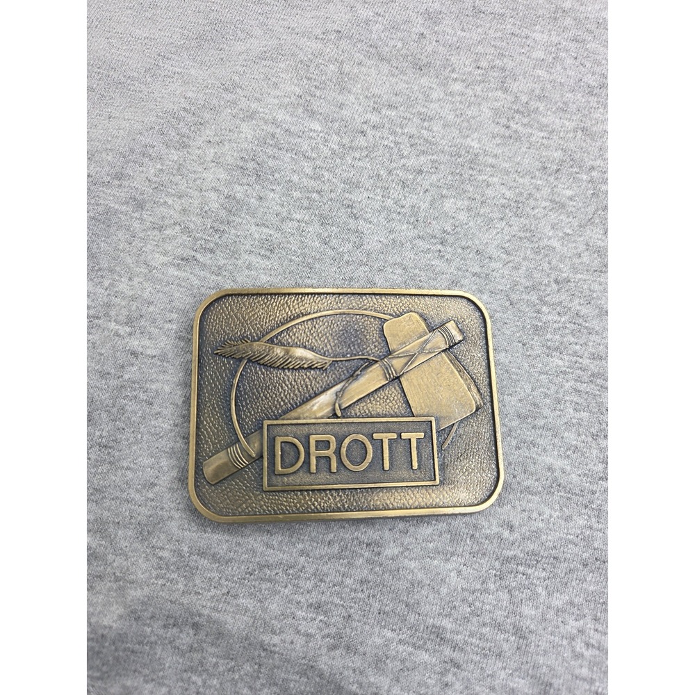 Vintage Drott Tomahawk Wisconsin Manufacturing Construction Belt Buckle 1970s